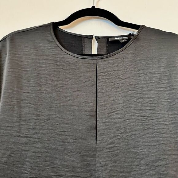 DKNY Keyhole Back Slash Neck Crinkled Long Sleeve Top Black Large - Picture 2 of 6